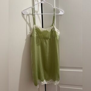 Free People Green Lace Trim Slip Dress